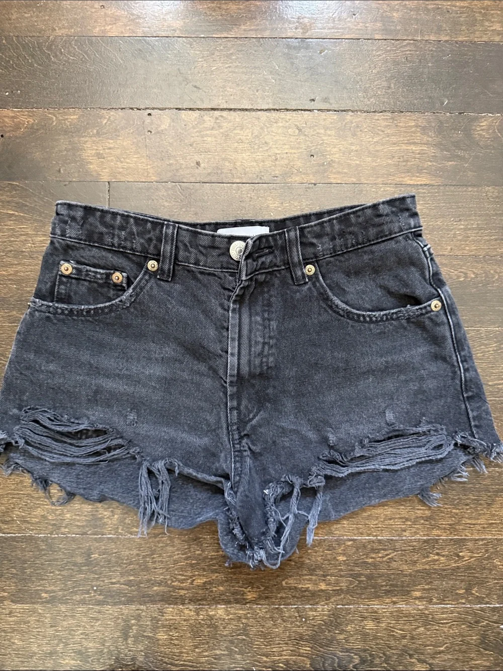 Zara Black Distressed Denim Jean Shorts